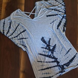 Stylish Gray and Blue Tie-Dye Women's Tee Dress